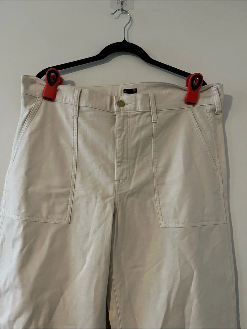 J Crew Cream Camp Pocket Wide Leg Pants 32 High Rise Utility Minimalist Cotton